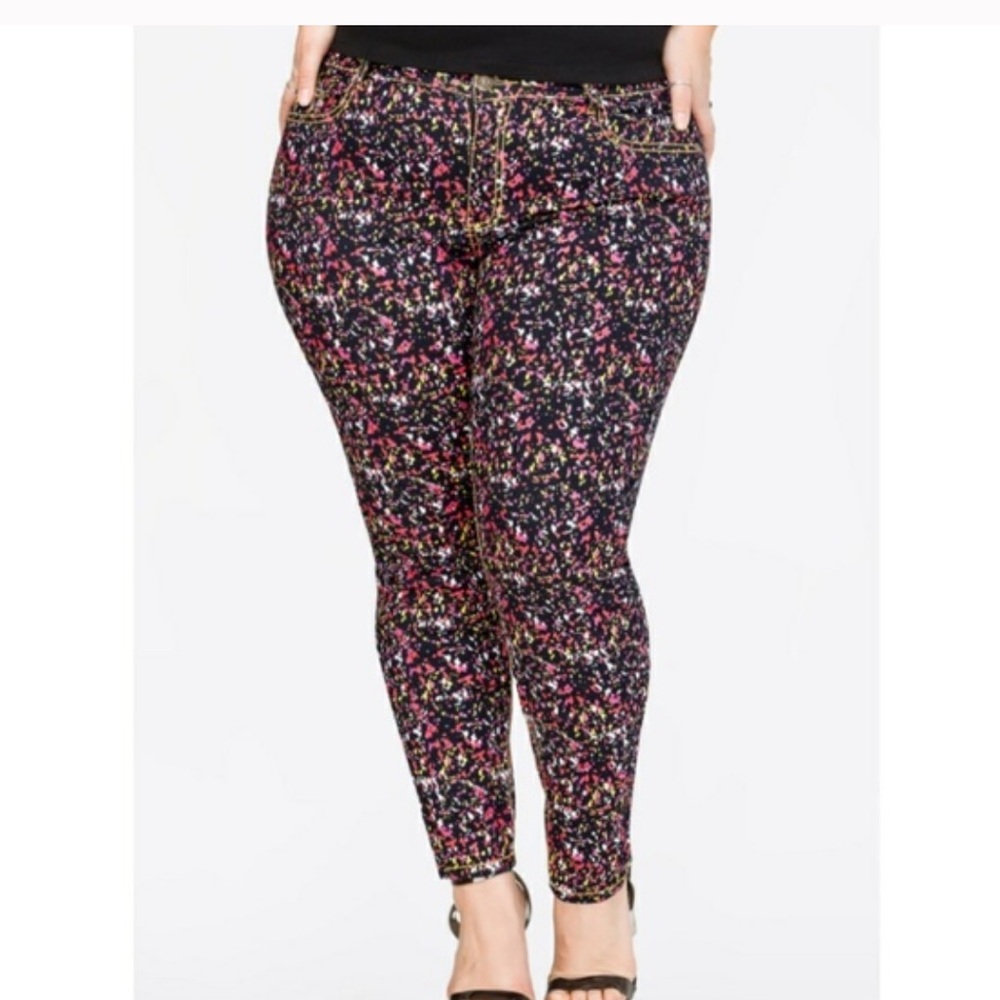 Ashley Stewart paint splatter print Multicolor Skinny pants jeggings 24